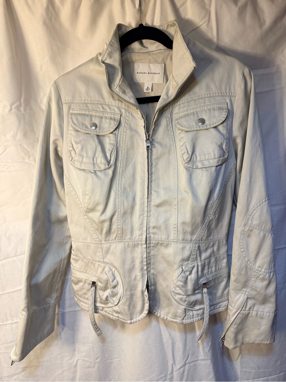 Banana Republic Cream tailored utility style Jacket preppy tennis prep casual M